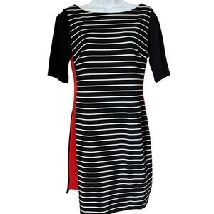 Eliza J Women’s Black White Stripes Shirt Sleeve  Spring Shift Dress 6